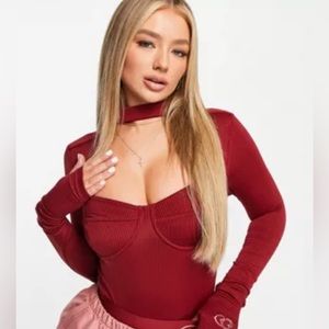 Reebok Cardi B Collab Maroon Red Ribbed Bodysuit ♥️